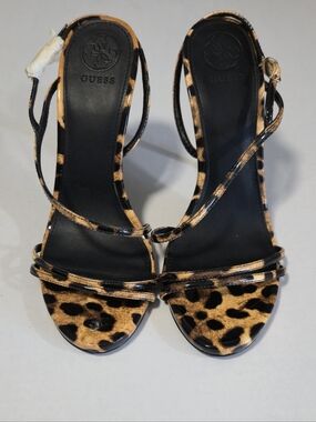 GUESS Leopard Print Strappy Sandals - Tan/Black